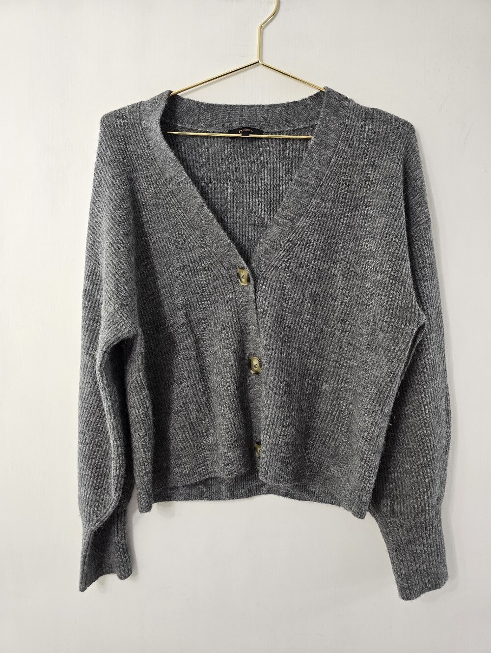 Quince Baby Alpaca Wool Cropped Crop Ribbed Rib Cardigan Sweater Gray Grey Sz L - Picture 3 of 11